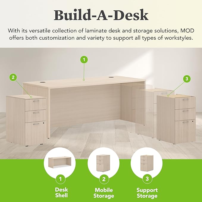 HON MOD Executive Desk 72-Inch Large Computer Desk Shell Thick Wooden Laminate Modern Table with Cord Management 72 W x 30 D x 29 H Desert Oak