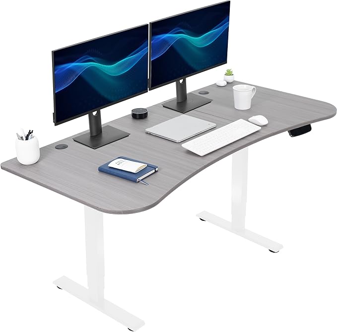 VIVO Electric 63 x 32 in Standing Desk Memory Height Adjustment 176 lb Frame Support 2E Series Dark Gray Top White Frame DESK-KIT-2EWG
