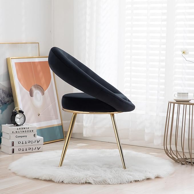 Black Velvet Modern AccentConversation Lounge Chair with Gold Plated Legs Unique AppearanceSuitable for Office Lounge Living Room