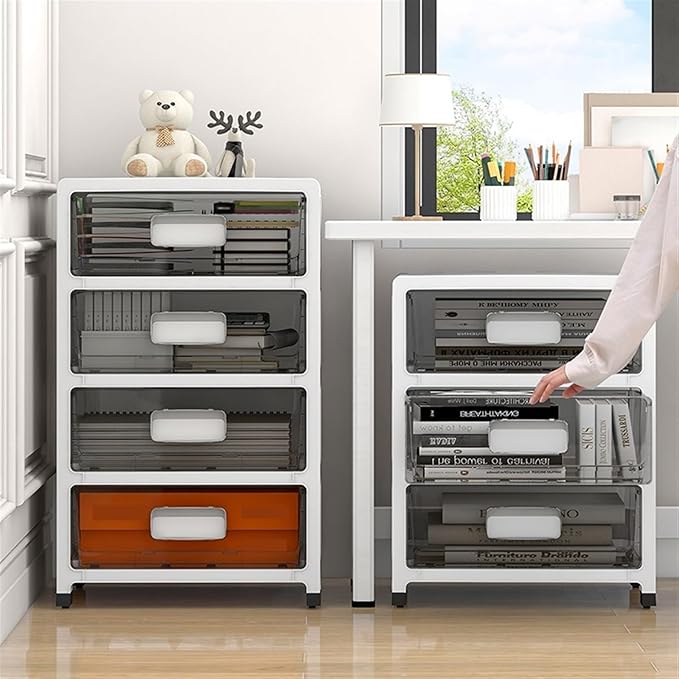 Rolling Filing Cabinet Desk Shelf Under Desk Storage Cabinet Movable Bookshelf Floor File Cart Snack Storage Box Mobile File Cabinets(57.5cm)