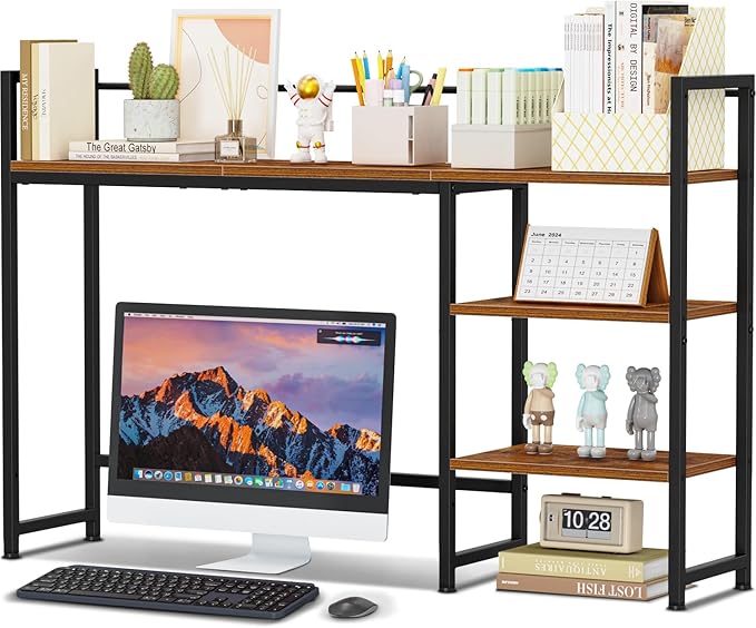 Snughome Desk Shelf 44.9 Large Desktop Organizer Shelf Desk Hutch for Computer Monitor 4 Tier Desk Top Display Rack Wood Desktop Bookshelf Storage Rack for Home Office Dorm