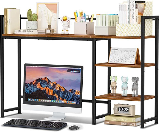 Snughome Desk Shelf 44.9 Large Desktop Organizer Shelf Desk Hutch for Computer Monitor 4 Tier Desk Top Display Rack Wood Desktop Bookshelf Storage Rack for Home Office Dorm