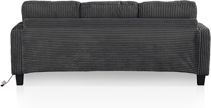 Homes: Inside + Out Reese Modern Plush Chenille Couch with Side Pockets Cup Holders and USB Ports Wooden Comfortable Sofa for Living Room Bedroom and Office Dark Grey