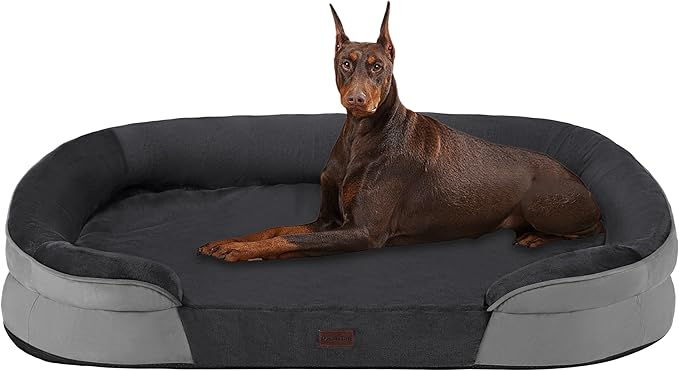 Dwanton Orthopedic Dog Bed for Extra Extra Large Dogs with Gel Memory Foam Waterproof Dog Sofa Washable Pet Bed with Four Sided Bolster Cushion Removable Cover &amp Non-Slip Bottom 48 Dark Gray