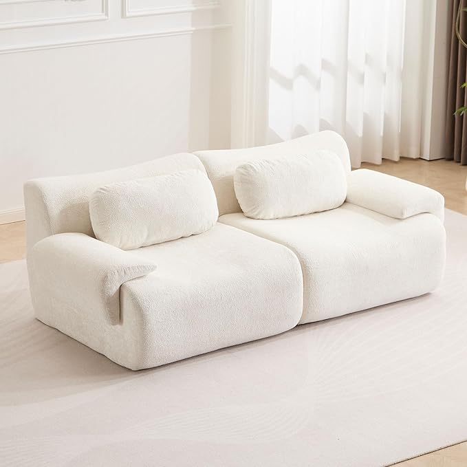 79.6 Boneless Couches for Living Room Set Cloud Modular Sectional Sofa in a Box Memory Foam Modern Couch Big Comfy Compressed Sofas Loveseat for Small Spaces Bedroom Apartment White