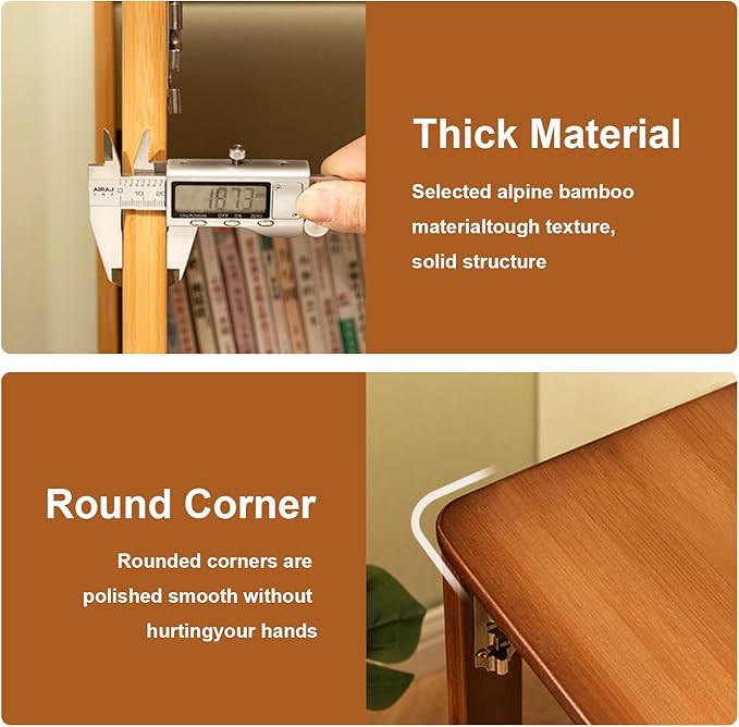 Bamboo Folding Desk with BookshelfFolding Computer Table Multipurpose Table with Bookshelf Wooden Workstation Standing Work Desk for Home and Office Living Room Bedroom Kitchen