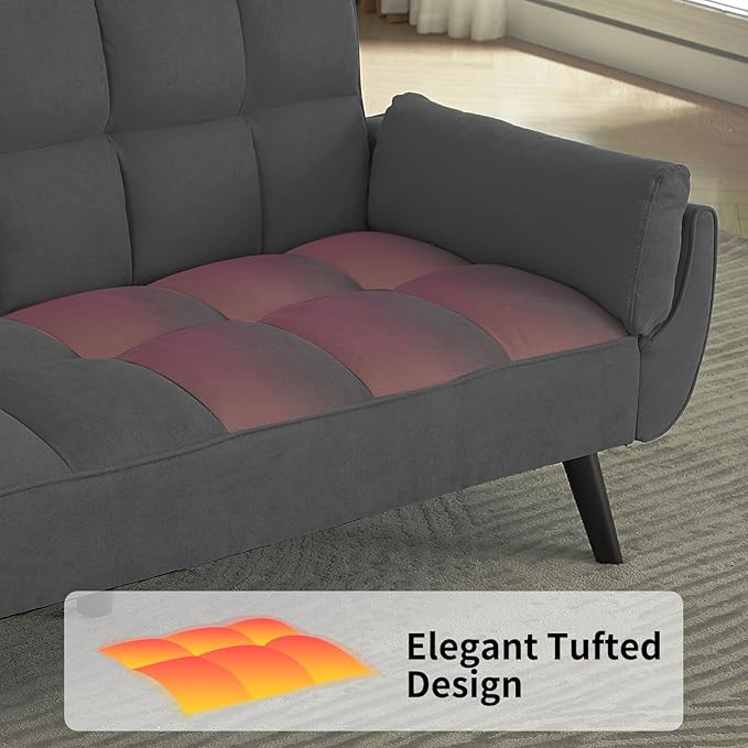 Sofa Couch for Living Room 74.8 Linen Tufted Modern Comfy Couch with Pillow-Top Armrest 3 Seater Upholstered Sofa for Small Spaces Office Apartment Dark Gray