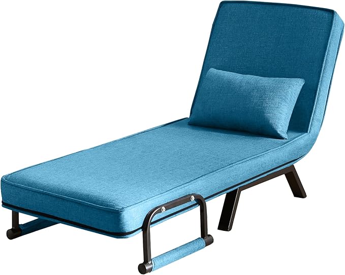 Foldable Chair Bed Comfortable Convertible Sofa Bed 5 in 1 Foldable Bed with 5 Adjustable backrests and Pillows Suitable for Comfortable Cushion Chair in The Office. (Blue+Linen+1Seat)