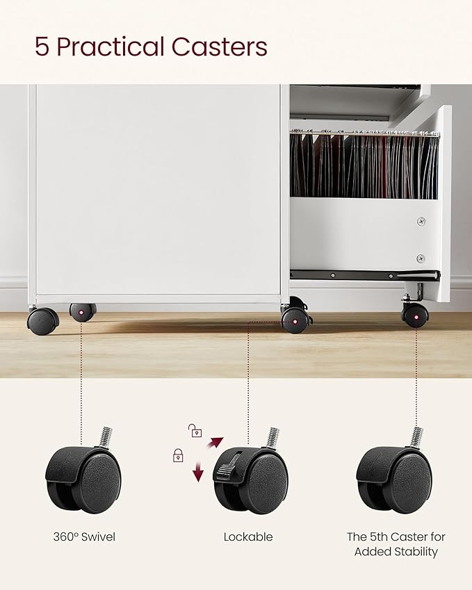 VASAGLE File Cabinet Mobile Filing Cabinet with Wheels 2 Lockable Drawers Open Shelf for A4 Letter Size Hanging File Folders Cloud White UOFC077W14