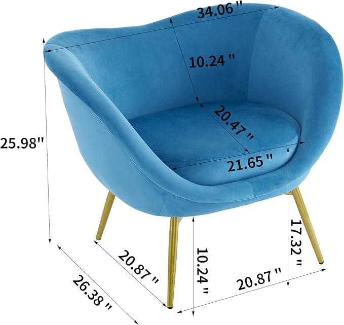 Modern Accent Chair for Living Room Lounge Chair for Bedroom with Gold Metal Legs Vanity Chair for Makeup Room Velvet Teal