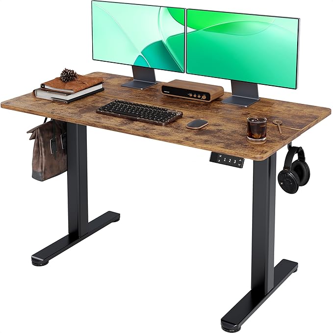 Claiks Electric Standing Desk Adjustable Height Stand up Desk 24x48 Inches Sit Stand Home Office Desk with Splice Board Black Frame/Rustic Brown Top