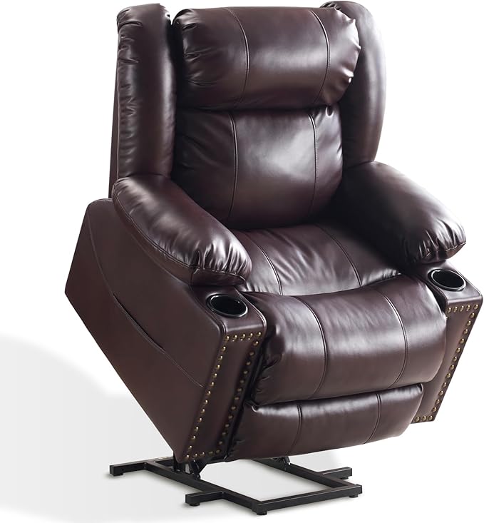 Power Lift Recliner Chair for Elderly Oversized Leather Lift Chair with Heat and Massage Dual Motor Zero Gravity Power Recliner Chair with Adjustable Headrest Cup Holder &amp USB Port
