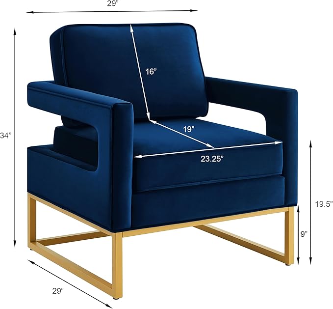 Accent Chair Modern Velvet Upholstered Leisure Chair Sofa Chair Style Accent Chair with Gold Metal Base for Living Room/Bedroom/Study/Home Office (Navy)