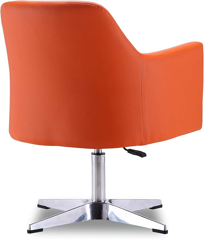 Manhattan Comfort Pelo Modern Swivel Accent Chair with 360° Turn Adjustable Height Faux Leather Upholstery &amp Chrome Base Unique Tight Welded Construction Set of 1 Orange