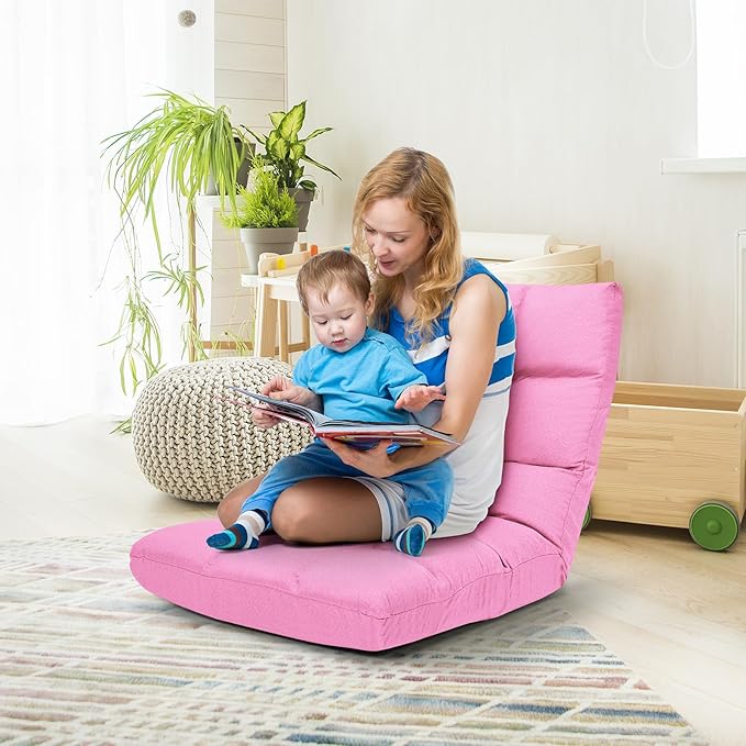 ERGOMASTER Pink Floor Gaming Chair Memory Foam Folding Floor Chair14-Position Adjustable Gaming Chair 264 lbs Capacity for Video Games Relaxing Reading Lightweight Foldable Recliner for Adults