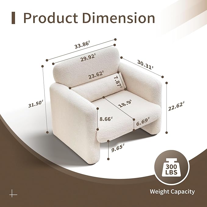 33.86 Accent Chairs Modern Sherpa Fabric Armed Chair Comfy Upholstered Armchair Leisure Single Sofa Chair with a Waist Pillow for Bedroom Office and Living Room