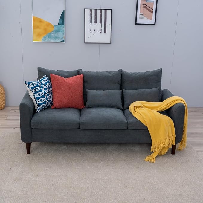 Panana Convertible Sectional Sofa CouchL-Shaped 2 or 3-Seat Sofa Sectional with Reversible Ottoman for Small Living Room Apartment (Gray Linen Fabric 3 Seater ONLY - Curved arms)