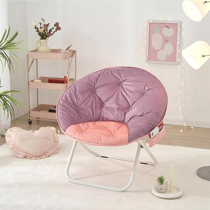 Urban Lifestyle Colorblock Micromink Saucer™ Chair with White Legs Purple/Pink