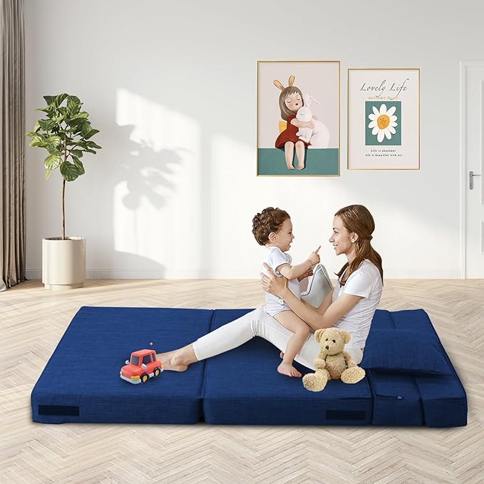 Folding Sofa Bed Couch Memory Foam with Pillow Sleeper Chair Lazy Couch Twin Size Futon Convertible Guest BedsWashable CoverDark Blue