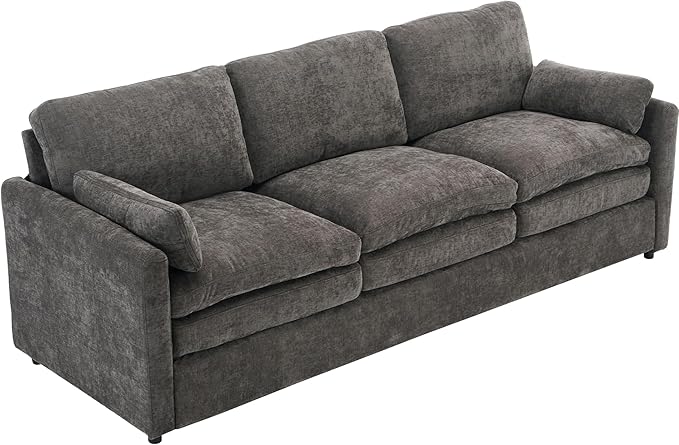 89 Oversized Cozy Upholstered 3-Seater Sofa Comfy Cloud Sofa with Detachable Lumbar Pillow Chenille Fabric Cloud Sofa Double Cushion Couch for Living Room (Grey-3c)
