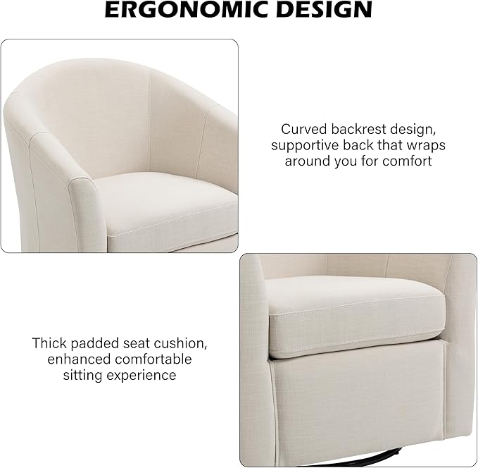 Swivel Accent Chair Armchair Modern Round Single Sofa Seating Comfy Reading Barrel Chairs for Living Room Bedroom (Beige Set of 1)