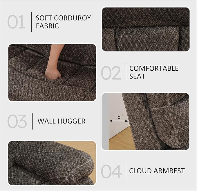 Manual Recliner Sofa for 2 SeatsFlanne Reclining Living Room CouchDouble Recliner Loveseat with Storage Console and Cup Holders for House/Office/Loft/RV(Brown Flanne2 Seats)