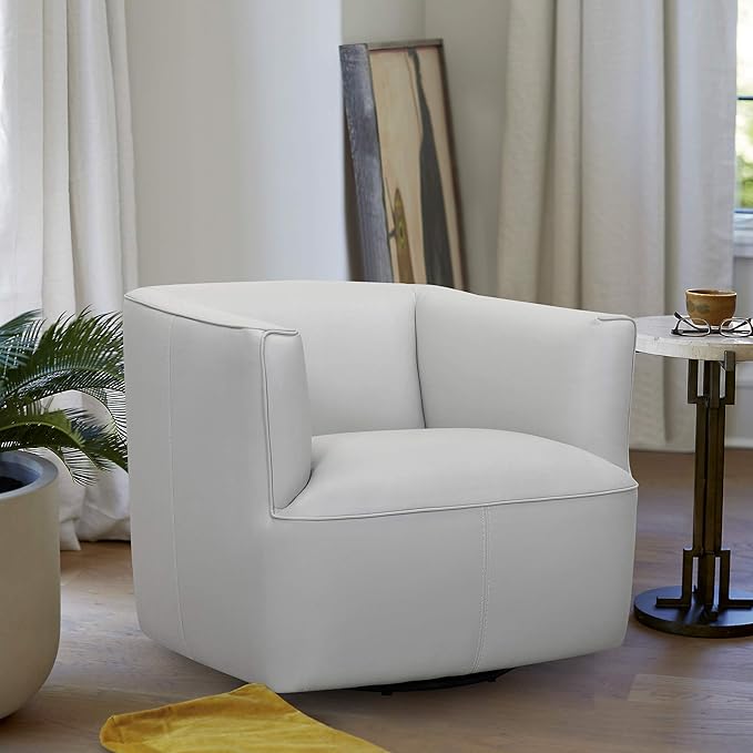 Armen Living Whitney Swivel Leather Barrel Chair
