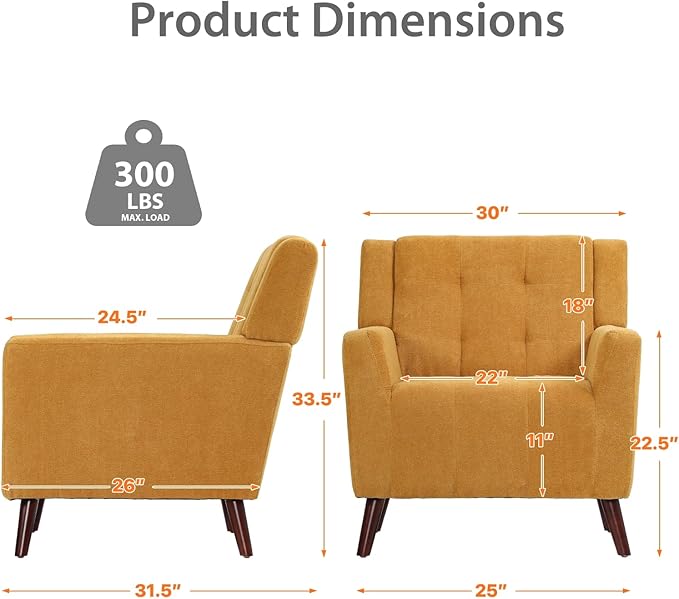 Dining Room ChairLiving Room Armless Chair Modern Design Fabric Armless Contemporary Accent Dining Chairs Sofa with Solid Wood Legs (Yellow)
