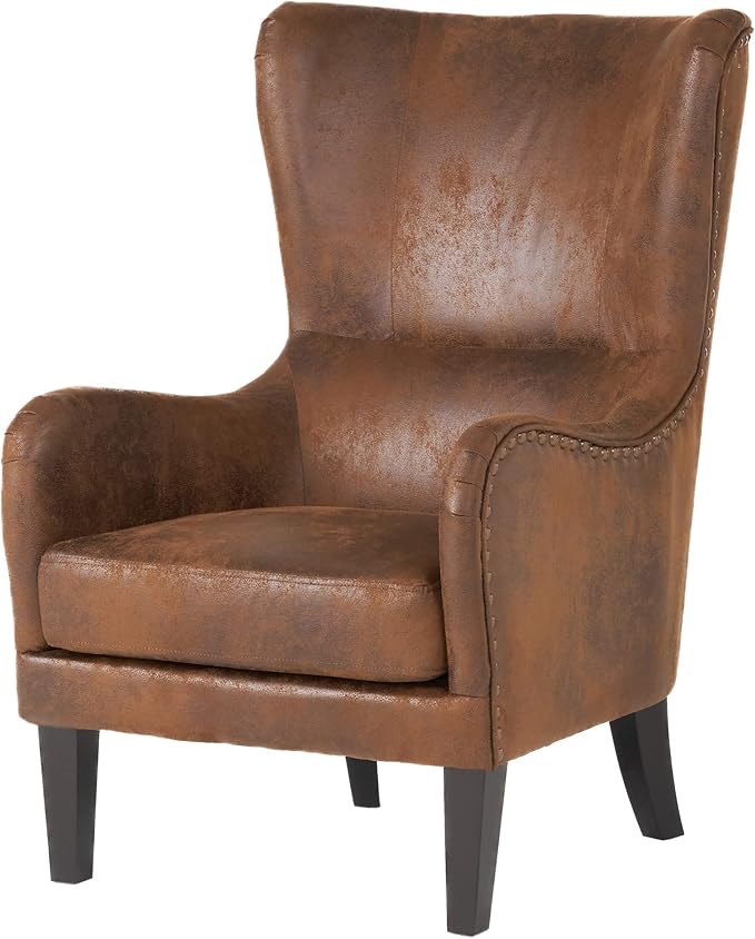 Christopher Knight Home Lorenzo Fabric Studded Club Chair Brown 36D x 26.75W x 41.5H in