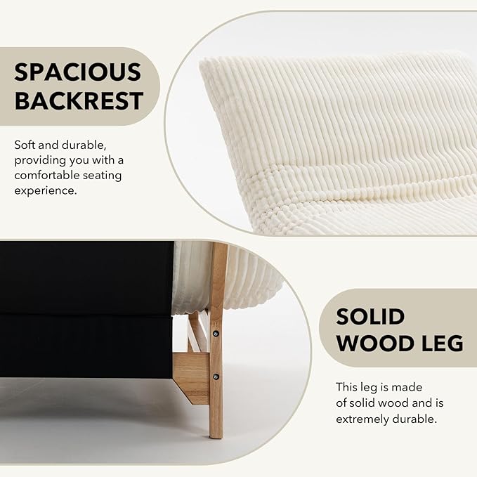 Modern Accent Chair Comfy Corduroy Upholstered Living Room Chair with Cushion Comfortable Accent Sofa Chair with Wooden Frame Armless Lazy Sofa for Living Room Bedroom (Beige) | Cushion