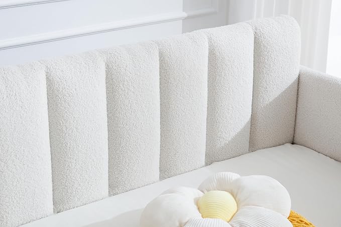 GDFStudio Twin Size Upholstered Daybed Futon Sofa Bed Ribbed Tufted Backrest Lavish Modern Design Couch Bed Frame for Bedroom Living Room Guest Room ApartmentIvory Boucle