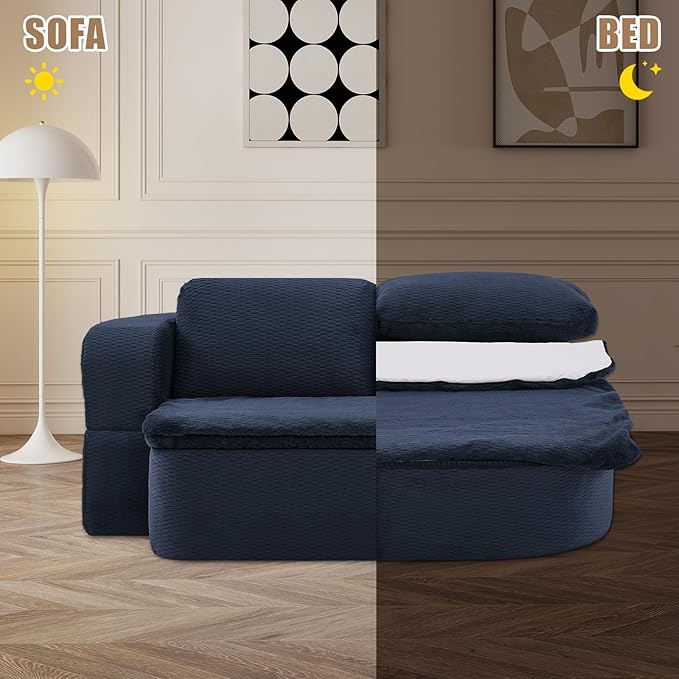 Convertible Folding Sofa Bed 75 Futon Floor Couch Modular Sleeper Loveseat Sectional Couches Boneless Cloud Plush Fluffy Fabric for Living Room Guest Room No Assembly Required Blue