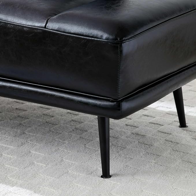 55 Modern Faux Leather Loveseat with 360° Swivel Side Table Mid-Century Tufted 2-Seater Sofa Bench for Living Room Entryway with Metal Legs and Backrest