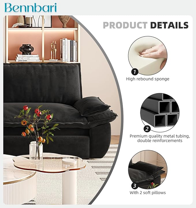 73.2 Queen Size Pull Out Sofa Bed 3-in-1 Velvet Convertible Sleeper Loveseat for Living Room Apartment Bedroom &amp Small Spaces (Black)