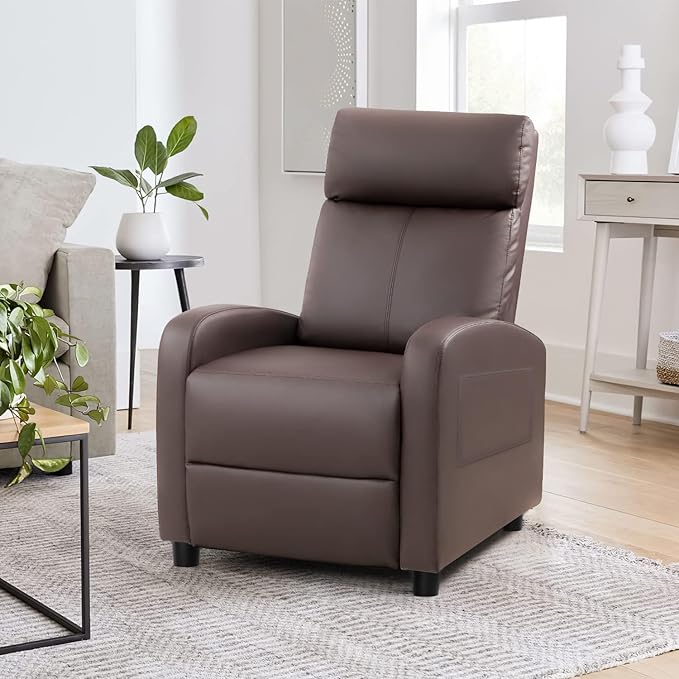 JUMMICO Recliner Chair Adjustable Home Theater Single Recliner Sofa Furniture with Thick Seat Cushion and Backrest Modern Living Room Recliners (Nut Brown)