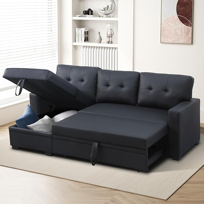 Rovibek 4-in-1 Convertible L Shaped Sofa Bed 82 Sleeper Sofa Couch with Pullout Bed Convertible Sleeper Sofa with Storage Chaise Small Couches for Paces Living Room Office Apartment