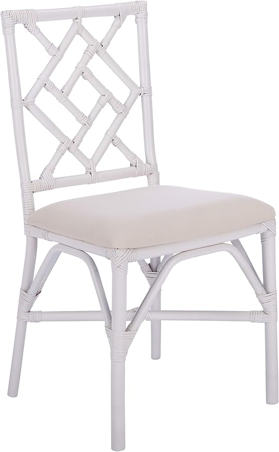 Safavieh Home Bhumi Coastal White Rattan Accent Chair with Cushion (Set of 2)