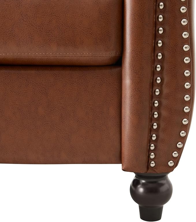 LUMISOL Single Sofa with Turned Legs Chesterfield Style Sofa Couch Furniture with Deep Button Tufting PU Accent Chair with Scrolled Arms for Living Room Apartments Office Brown