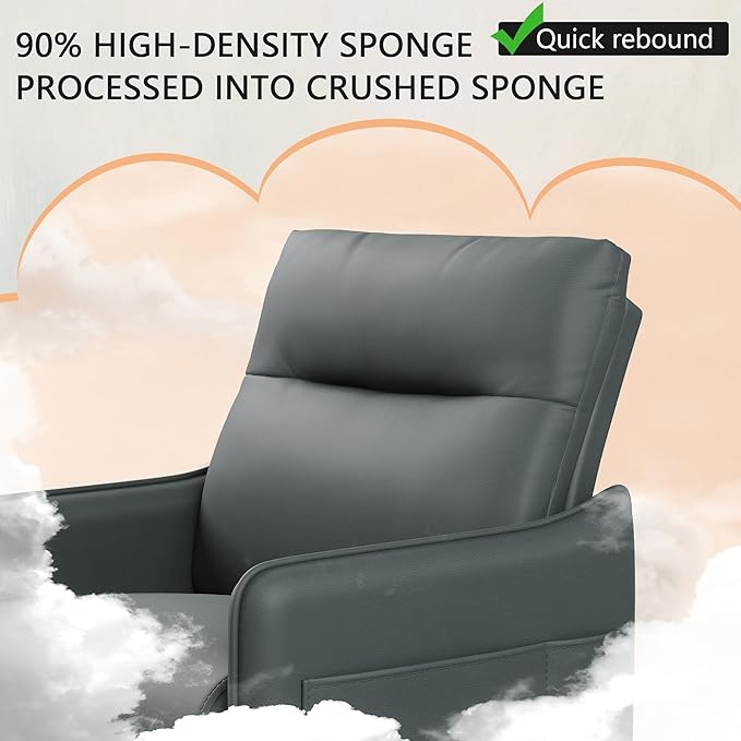 Alunaune Upholstered Living Room Chair Armchair Mid Century Accent Chair Reception Couch Slipper Club Lounge Chair Guest Comfy Single Sofa with Sidetable for Bedroom-Grey