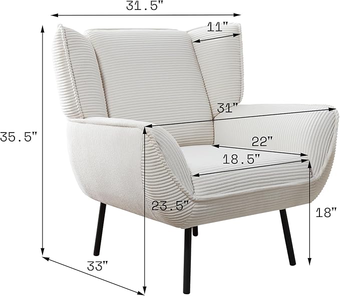 AMERLIFE Accent Chair Set- Upholstered Living Room Chair with High Wingback White Reading Armchair for Meeting Room Comfy Corduroy Chair Set of 3