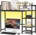 Snughome Desk Shelf with LED Strip 38.6 Desktop Organizer Shelf Desk Hutch for Computer Monitor 4 Tier Desk Display Rack Wood Desktop Bookshelf Storage Rack for Home Office Dorm