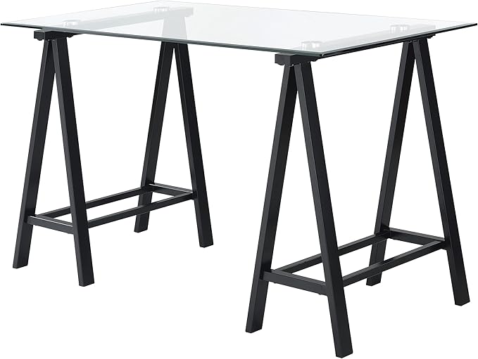 OSP Home Furnishings Middleton 47 Inch Desk with Clear Beveled Glass Top Black Base