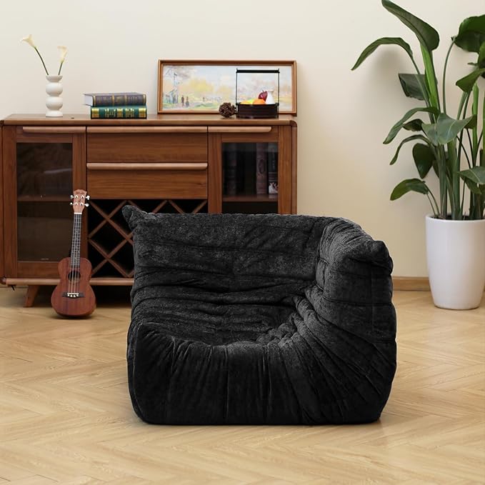 N&ampV Fireside Chair Mid Century Armless Floor Sofa Soft Premium Chenille Floor Lounge Chair Foam Sofa Accent Chair for Living Room Bedroom and Office (Black Corner Chair)