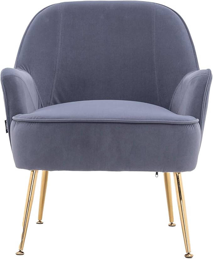 Modern Ergonomics Soft Velvet Fabric Material Accent Chair with Gold Legs and Adjustable Feet Screws for Indoor Home Living RoomGray