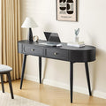Practical 59 Wood Writing Desk Home Office Laptop Desk with 2 Flip Hide Storage + 2 Drawer MCM Elegant Fluted Multifunctional Study Desk for Apartment Bedroom (Black)