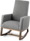Giantex Rocking Chair Upholstered Living Room Chair with Padded Back and Seat Wood Base Rocking Chair for Nursery Home Office &amp School Use (Gray)