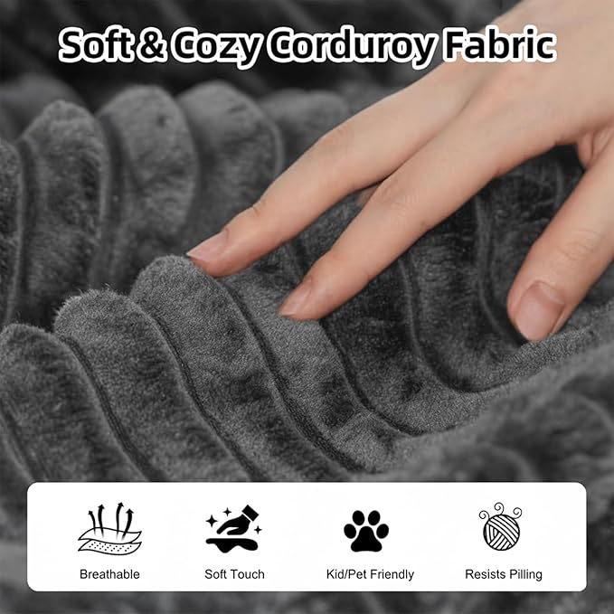 134 Boneless Couch for Living Room Oversized U Shaped Modular Cloud Sofa with Deep Seat Ergonomic Memory Foam Sleeper Chair Comfy Fluffy Corduroy Sectional Couches No Assembly Grey