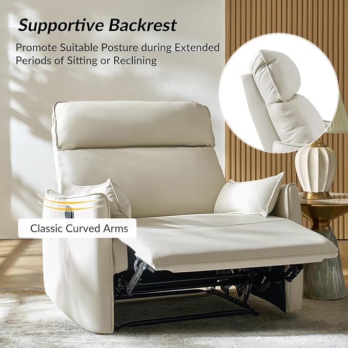 HULALA HOME Faux Leather Oversized Recliner Chair Manual Pushback Recliner with Extra Wide Seat and Thick Padded Backrest for Living Room Ivory