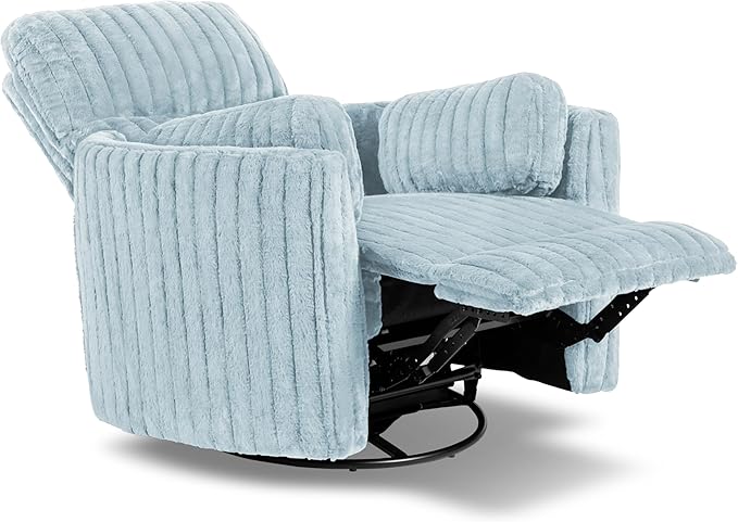 Furniture of America Vyrinor Modern Chenille Power 220° Swivel Recliner Chair with Pillows Reclining Glider Comfy Sofa Wooden Comfortable Couch for Living Room Nursery Home Theater Sky Blue