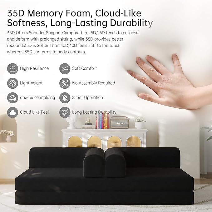 79” Convertible Sofa Bed 35D High-Density Foam&ampCorduroy Fabric Sleeper Couch Bed Fixed-Shape Frame &amp Removable ArmrestsModular Folding Small Loveseat Futo Sectional Funto Couch for Small S